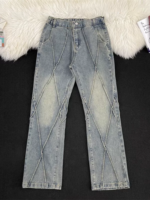 Quần jean nam thiết kế phá cách, thương hiệu thời thượng mùa hè, quần ống loe dáng rộng, quần casual phong cách retro Mỹ.