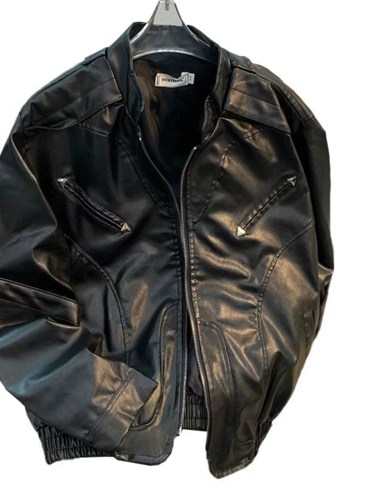 Áo khoác da mô tô đường phố cao cấp dành cho nam, mùa xuân thu, thiết kế khóa kéo, kiểu dáng rộng rãi phong cách Mỹ, áo khoác cleanfit thời thượng.