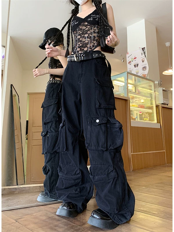 Quần jean nhiều túi bền chắc dành cho nam và nữ, phong cách Mỹ, thiết kế thời trang, quần công sở ống thẳng.