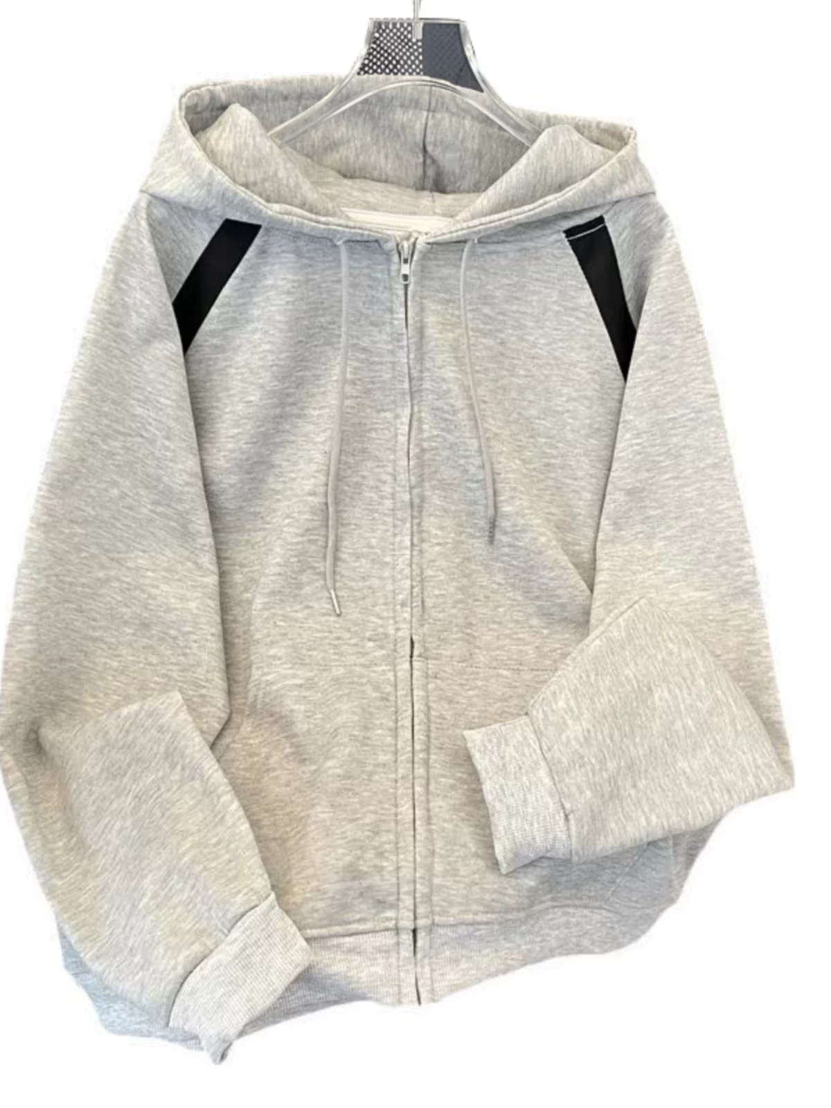 Áo khoác cardigan có khóa kéo phối màu dành cho nam, áo khoác thể thao phong cách Mỹ cổ điển mùa thu đông, áo khoác có mũ rộng rãi hợp thời trang, quần áo cặp đôi thương hiệu thời thượng.