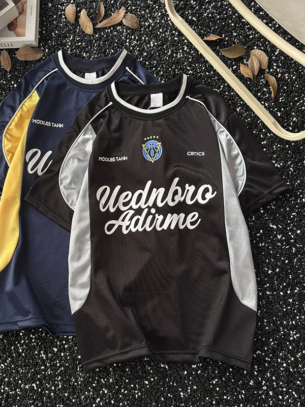 Áo thun thể thao tay ngắn phối màu dành cho nam và nữ, thương hiệu thời thượng, dáng rộng, chất liệu nhanh khô, áo kiểu Mỹ cổ điển chất liệu lụa đá mát mẻ.