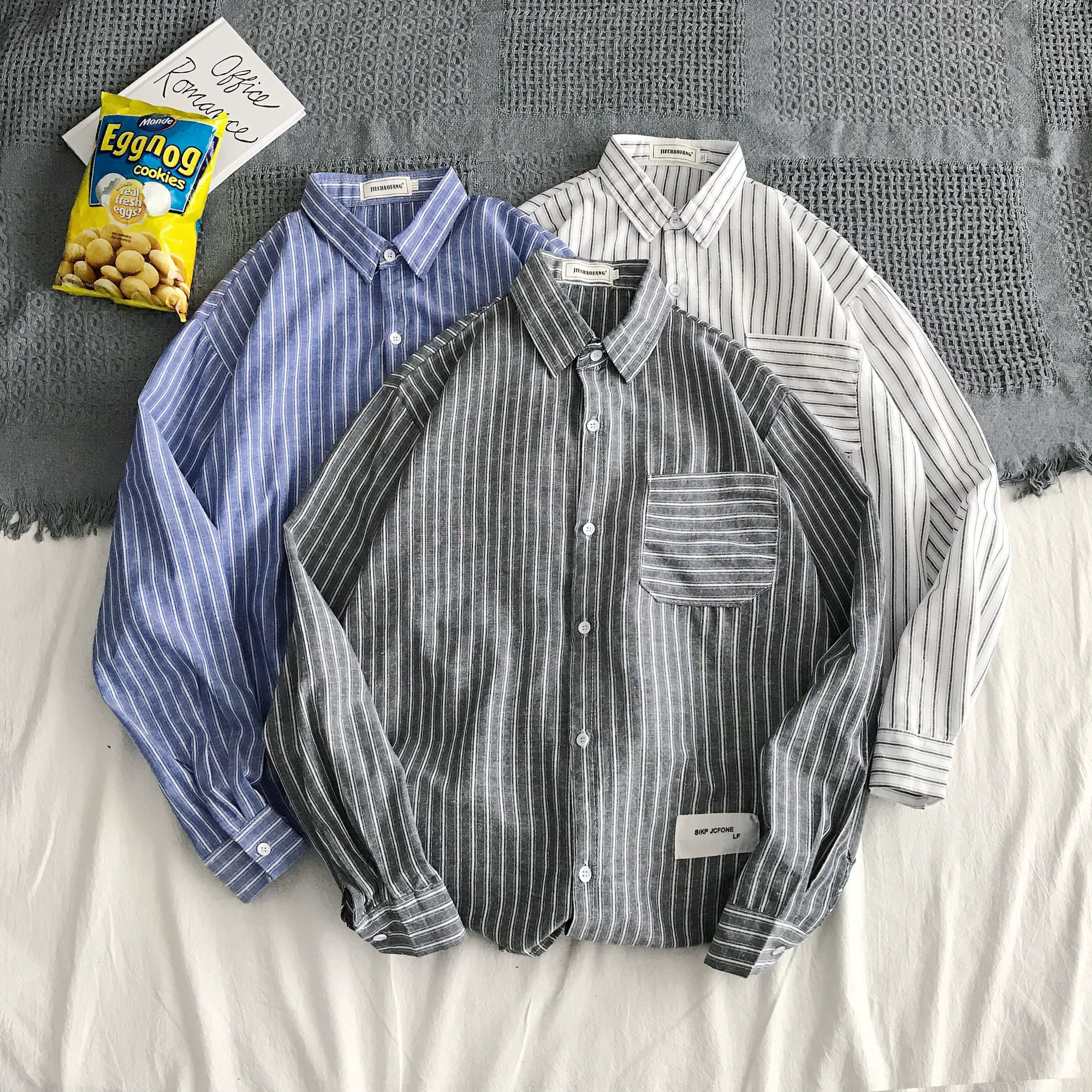 Áo sơ mi dài tay phong cách Hàn Quốc mùa hè hợp thời trang Áo sơ mi sọc đa năng dành cho cặp đôi thương hiệu hợp thời trang Áo sơ mi nam giản dị sành điệu phong cách