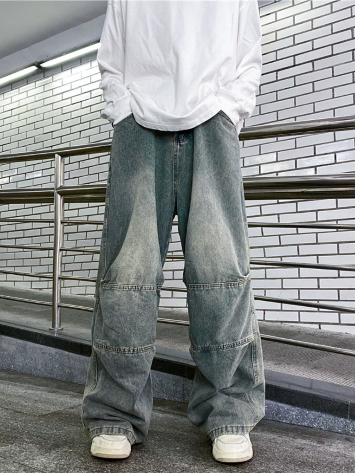 Quần jean hip-hop kiểu Mỹ dành cho nam, thương hiệu thời thượng mùa xuân thu, phong cách cổ điển, chất liệu dày dặn, quần ống rộng thoải mái.