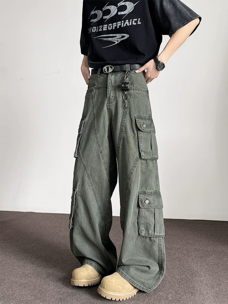 Quần jean nam phong cách đường phố Mỹ, nhiều túi, quần công sở ống thẳng, quần dài rộng ống suông mùa hè.