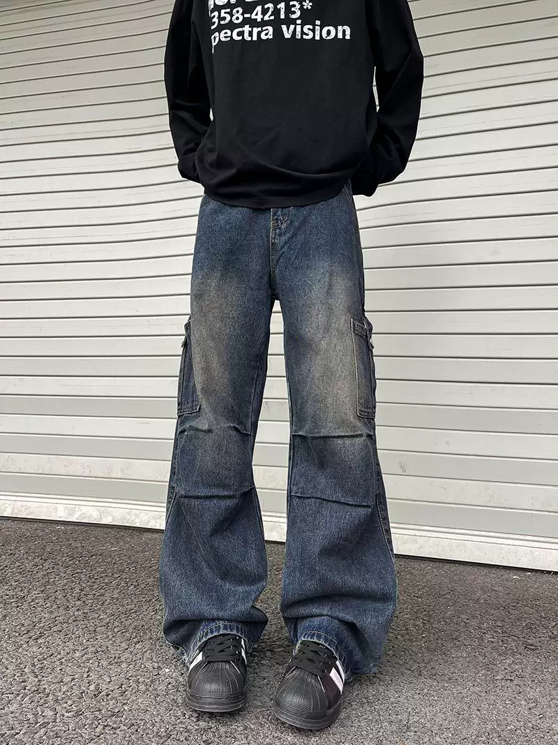 Quần jean công sở dành cho lính dù, kiểu Mỹ mới, quần xếp ly, quần ống rộng thời trang cho mùa thu đông.