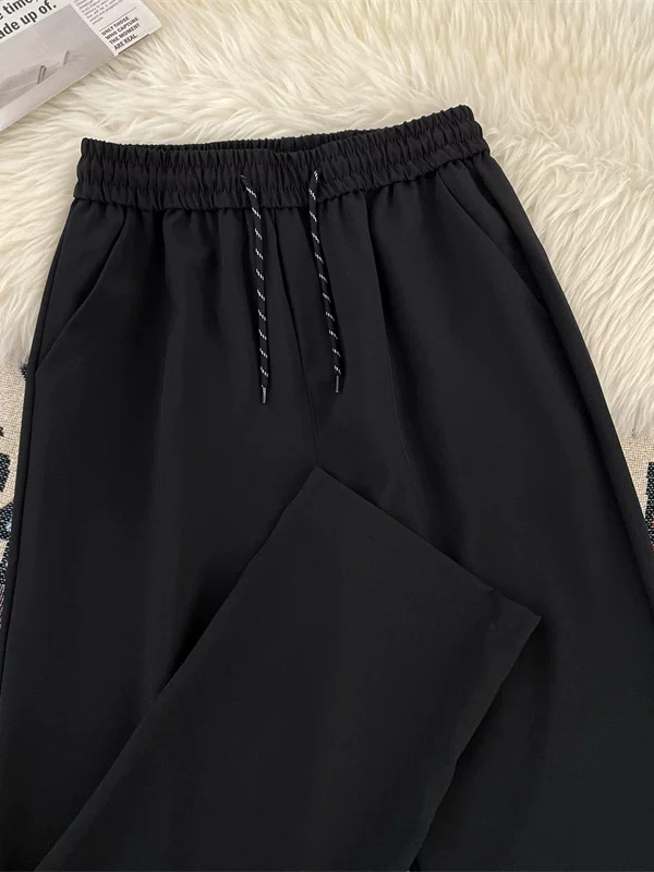 Quần dài mùa hè chất liệu lụa đá mát mẻ, phong cách thường ngày dành cho nam, quần thể thao màu trơn mỏng thời trang, quần ống đứng chất liệu dày dặn, kiểu dáng thời thượng.