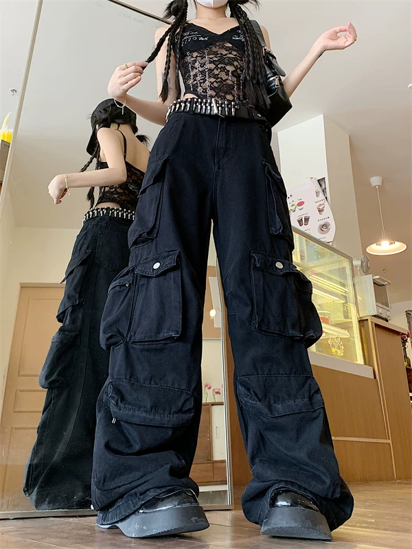 Quần jean nhiều túi bền chắc dành cho nam và nữ, phong cách Mỹ, thiết kế thời trang, quần công sở ống thẳng.