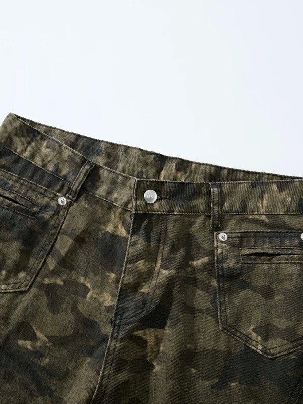 Quần cargo nhiều túi họa tiết rằn ri dành cho nam, quần dài ống loe dáng thẳng phong cách hip-hop mùa hè, quần jeans retro hợp thời trang.