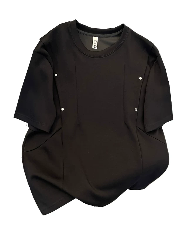 Áo thun nam thiết kế đinh tán phá cách, áo thun tay ngắn chất liệu dày dặn, thời trang, kiểu dáng Mỹ, áo đôi mùa hè, tay lửng.