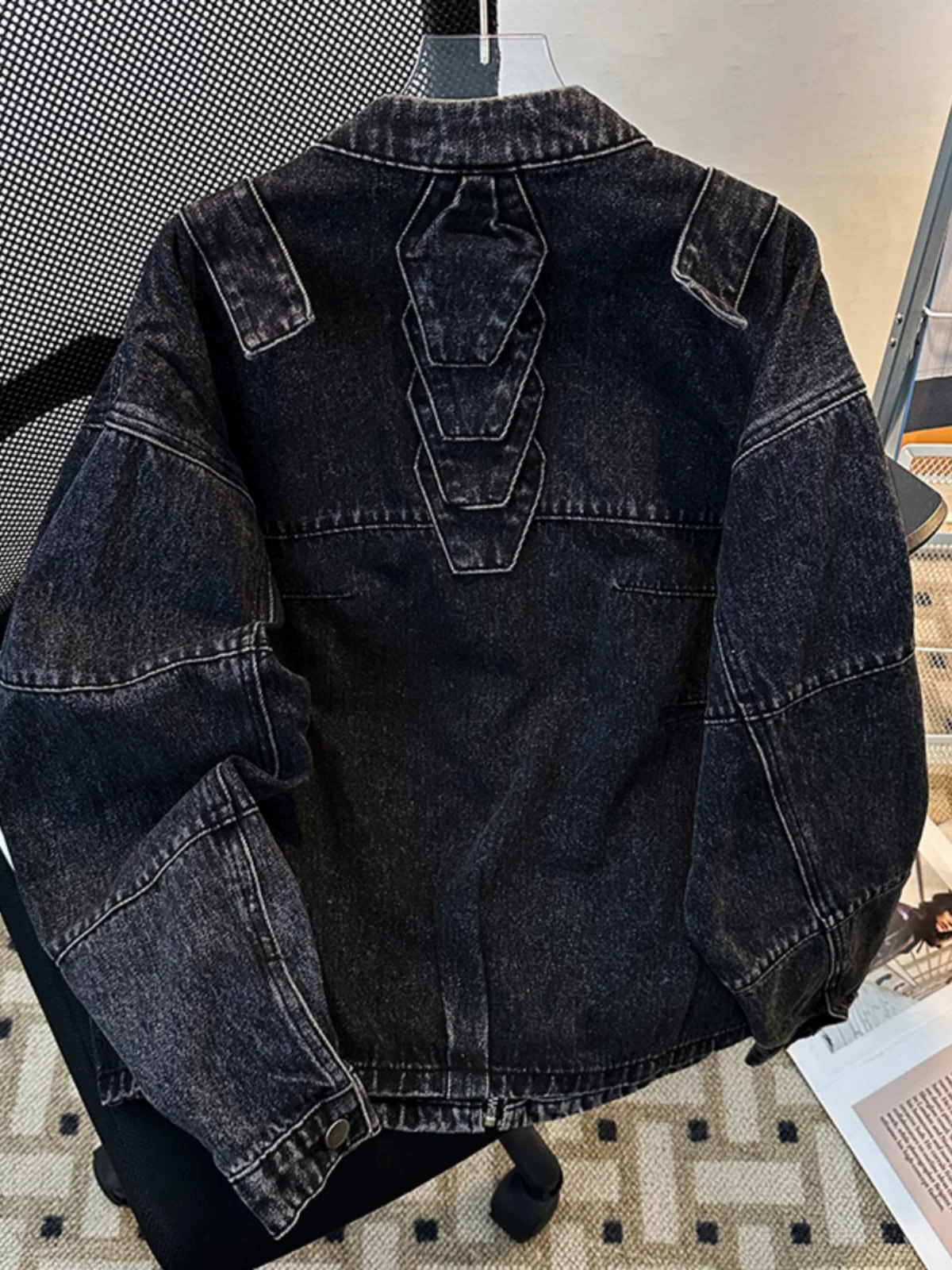 Áo khoác denim nam chất liệu dày dặn, phong cách Mỹ thời thượng, giặt mài vintage, dáng rộng, ngắn, mặc thường ngày cho mùa xuân và mùa thu.