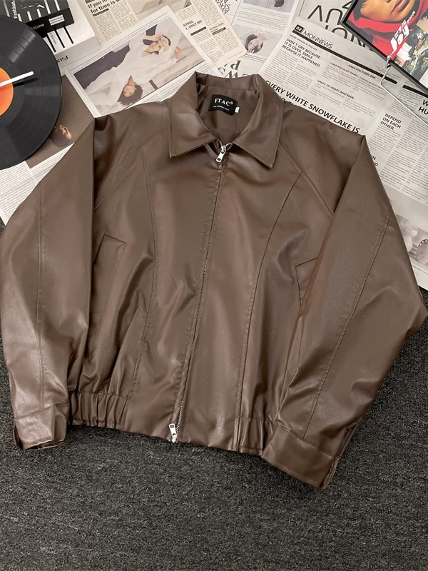 Áo khoác da PU thương hiệu thời thượng dành cho nam, áo khoác biker phong cách retro Mỹ mùa thu, áo khoác thường ngày rộng rãi cao cấp.