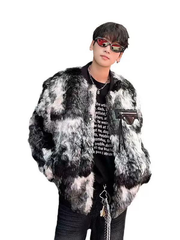 Áo khoác len cừu nhuộm chàm độc đáo dành cho nam, áo khoác bông dày dặn dáng rộng mùa đông, áo khoác bông ấm áp phong cách Mỹ thời thượng.