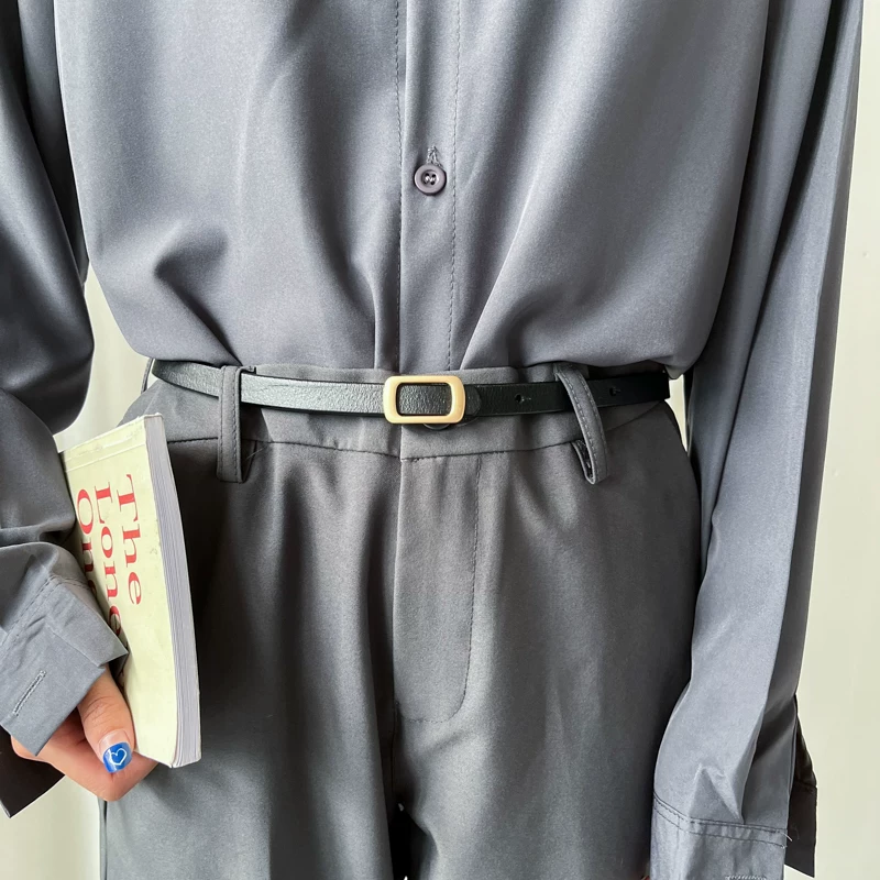 Thắt lưng da mỏng phong cách cổ điển Hồng Kông unisex đa năng thắt lưng mở rộng phiên bản Hàn Quốc hợp thời trang đơn giản trẻ trung thắt lưng quần thường ngày