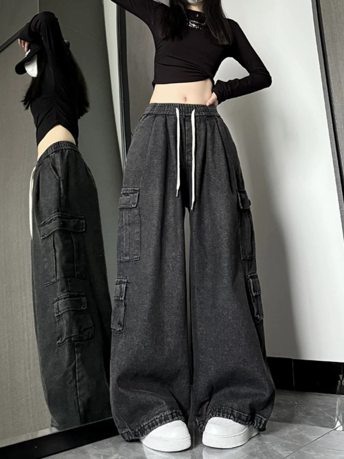 Quần jean công sở bền chắc, phong cách đường phố Mỹ, unisex, xu hướng xuân hè, dáng rộng, ống rộng, dài.