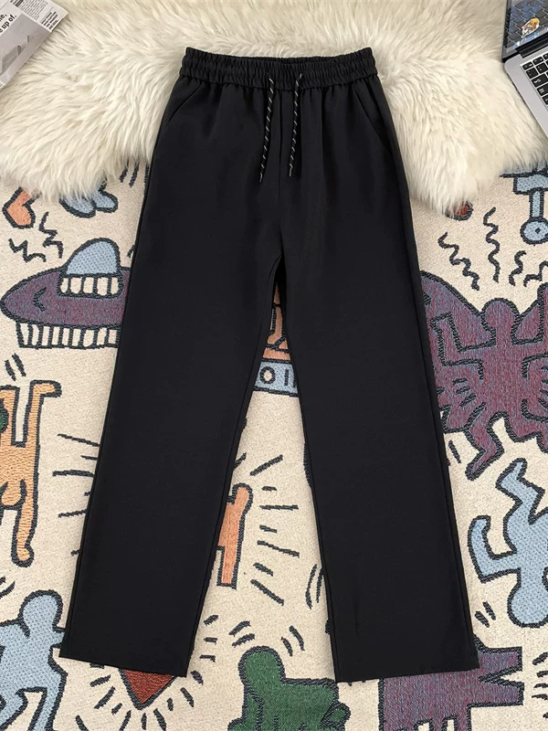 Quần dài mùa hè chất liệu lụa đá mát mẻ, phong cách thường ngày dành cho nam, quần thể thao màu trơn mỏng thời trang, quần ống đứng chất liệu dày dặn, kiểu dáng thời thượng.