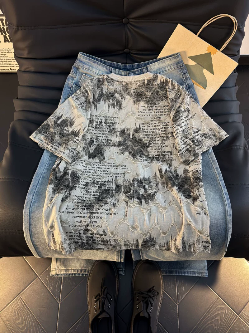 Áo thun nam tay ngắn in họa tiết tie-dye, kiểu dáng rộng rãi, phong cách Mỹ cổ điển, đa năng, hợp thời trang mùa hè.