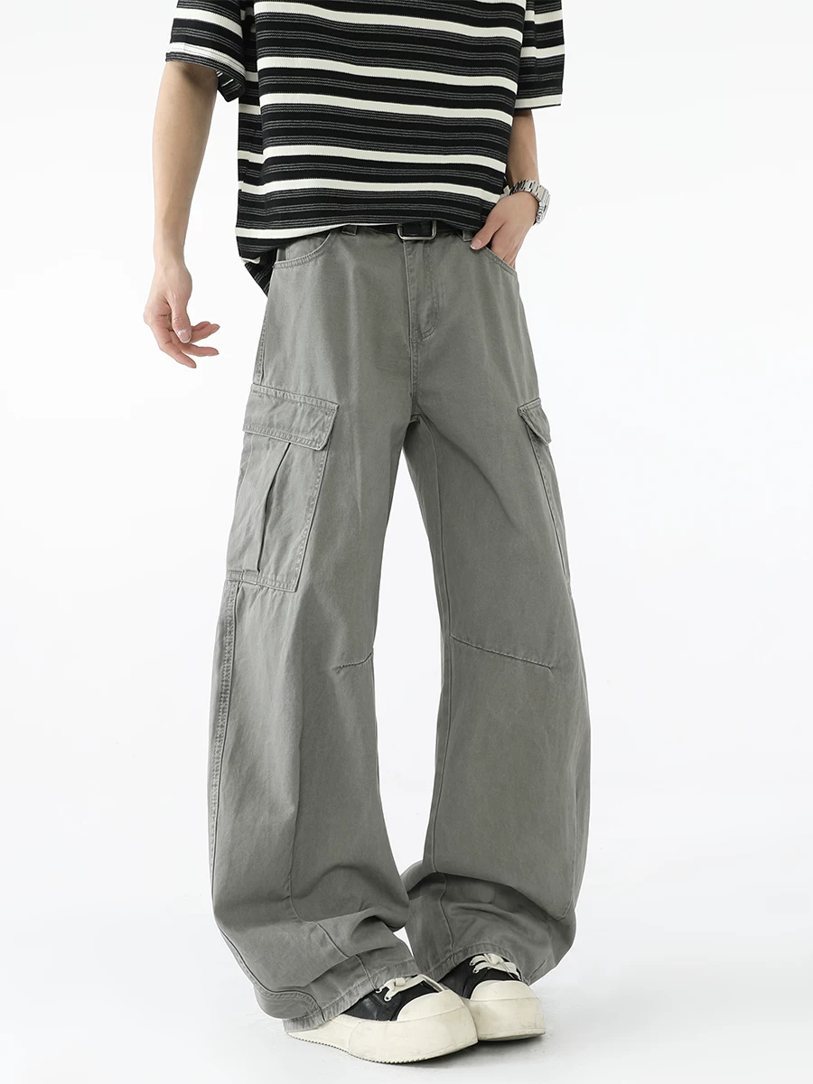 Quần dài nam chất liệu washed, kiểu dáng thời trang xuân thu, thiết kế thương hiệu, phong cách đường phố Mỹ rộng rãi, quần dài dáng cong oversized.