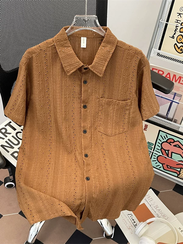 Áo sơ mi nam tay ngắn kiểu Nhật, chất liệu lụa đá mùa hè, cổ polo, thiết kế thời trang, thương hiệu sành điệu.