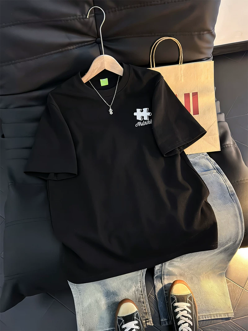 Áo thun ngắn tay thêu kiểu Mỹ dành cho nam và nữ, áo thun cotton nguyên chất mùa hè, áo thun nửa tay kiểu dáng rộng rãi hợp thời trang dành cho cặp đôi.