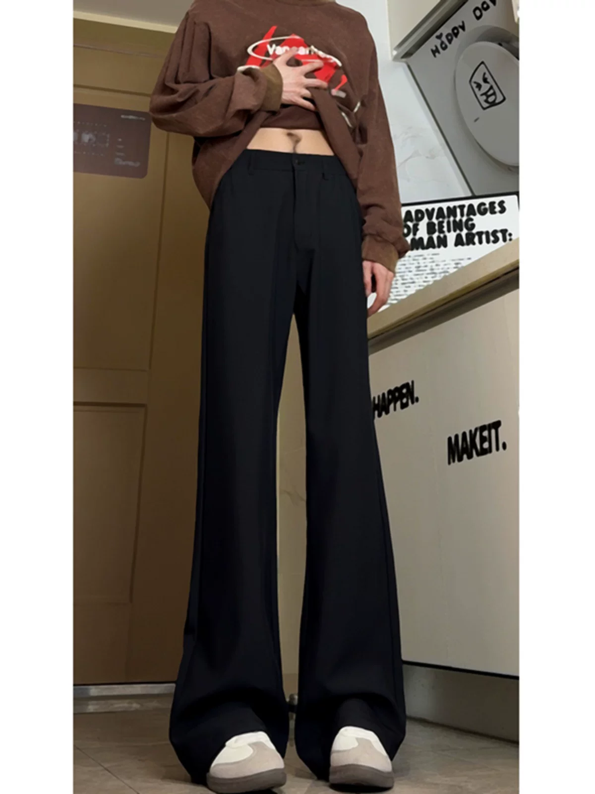 Quần ống loe kiểu Mỹ mùa thu dành cho nam, quần âu cao cấp dáng suông, quần tây ống đứng thời thượng cá tính.