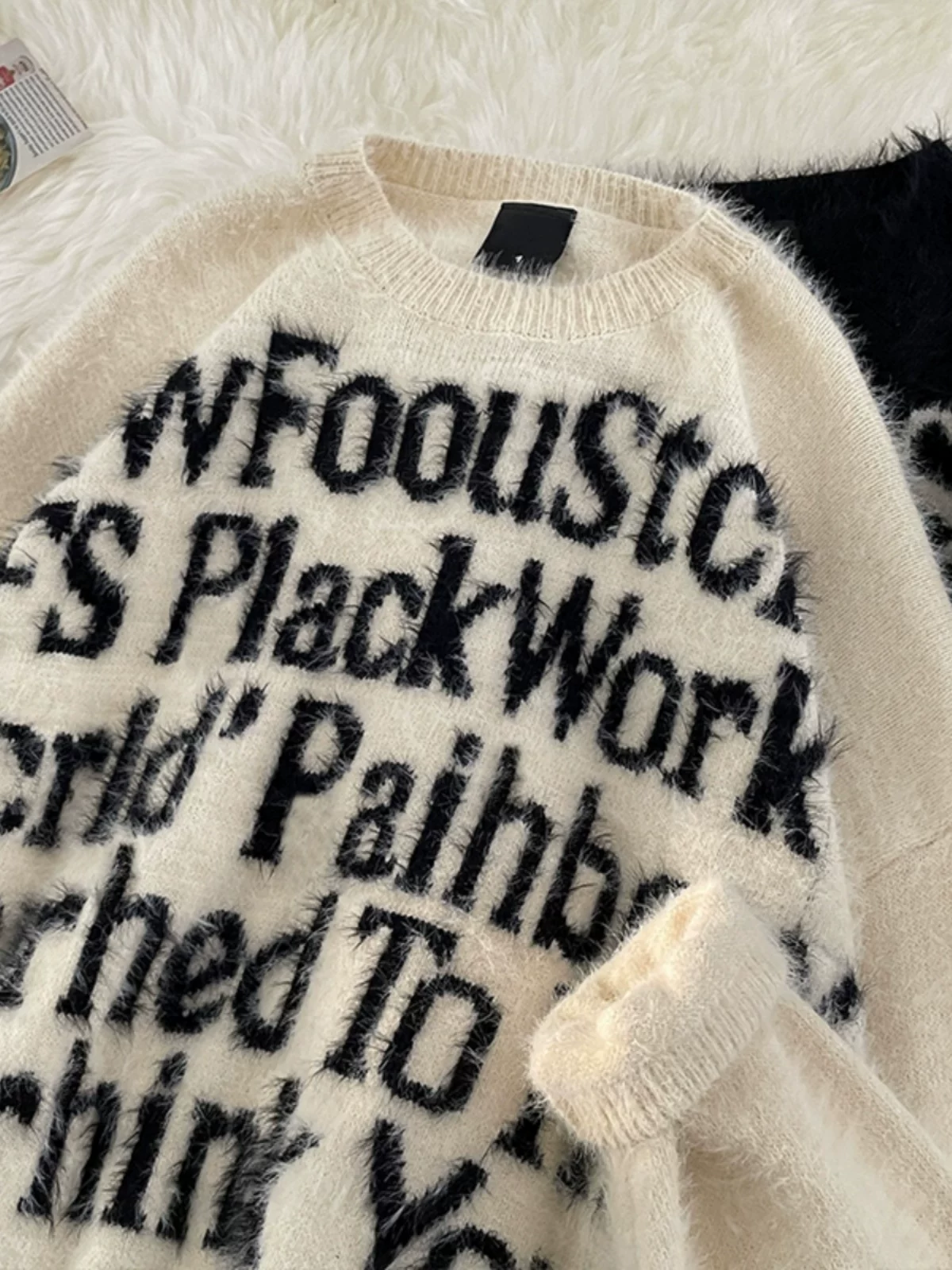 Áo len cặp đôi in chữ, phong cách Mỹ, thời trang thu đông, kiểu dáng rộng rãi, chất liệu dệt kim, áo khoác len phong cách lười biếng dành cho nam