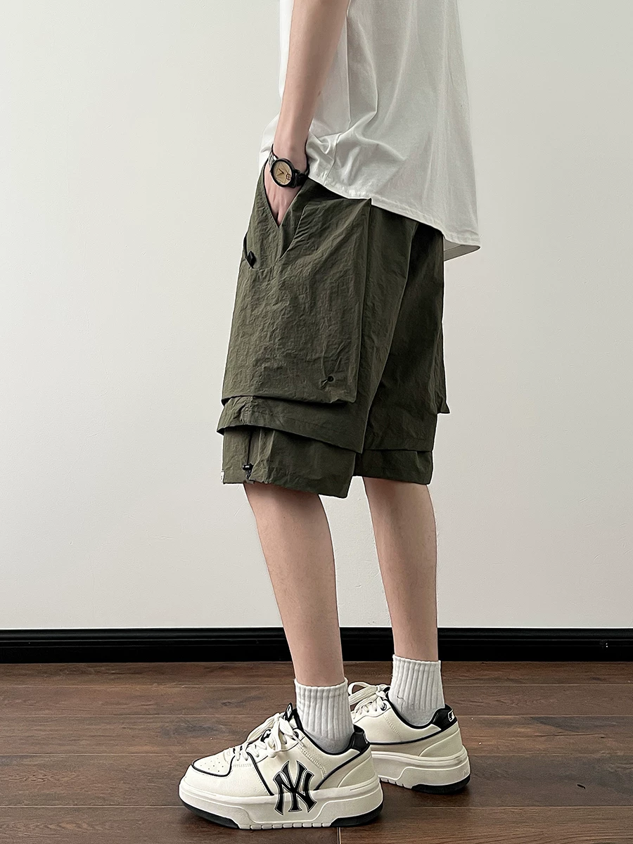 Quần short nam mùa hè chống nước, nhanh khô, kiểu dáng thời trang, ống rộng, giả hai lớp, phong cách núi Mỹ, quần ống rộng thường ngày