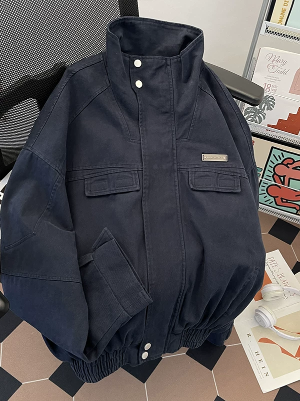 Áo khoác cổ đứng ngắn kiểu Mỹ dành cho nam, áo khoác vải canvas cleanfit mùa xuân thu, áo khoác công sở thời trang, cá tính.