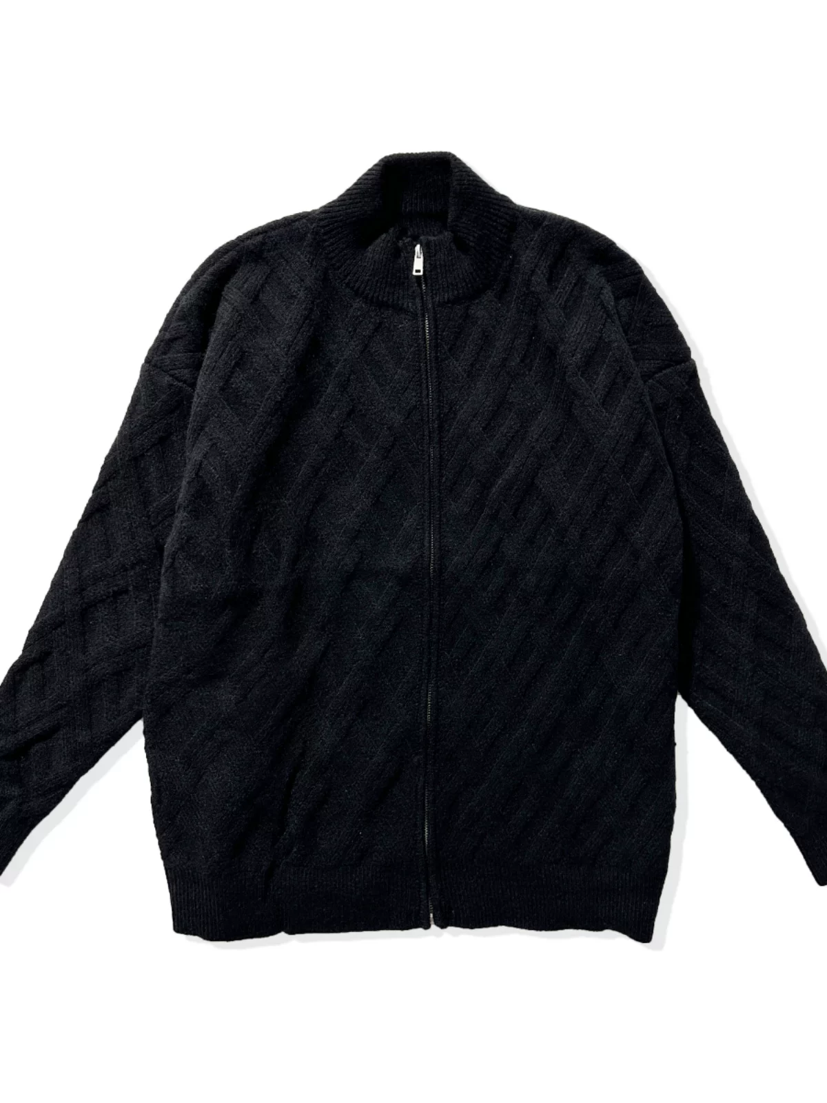 Áo len cardigan nam thu đông 2024 kiểu dáng thời trang cổ đứng, chất liệu dệt kim, dáng rộng, phong cách Nhật Bản, áo khoác len casual