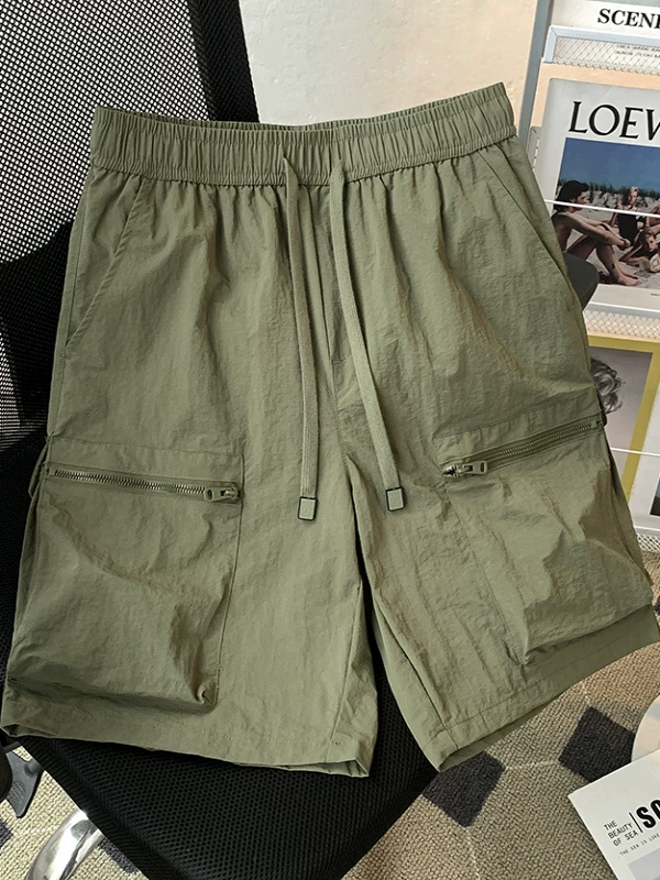 Quần short cargo kiểu Mỹ có túi lớn, quần short năm phần ống rộng dáng suông mùa hè, quần dài vừa thể thao nhanh khô, phong cách thường ngày dành cho nam.