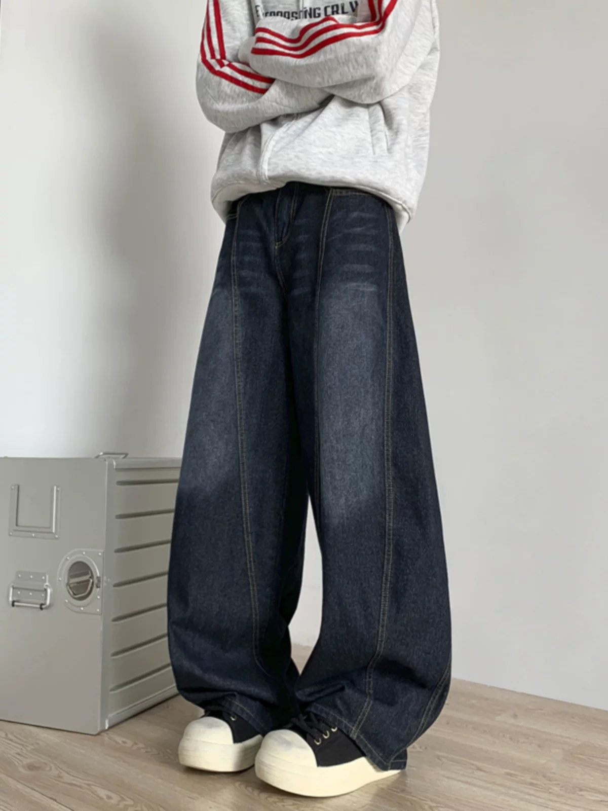 Quần jeans thêu họa tiết, dáng rộng, dài chạm đất, phong cách vintage Mỹ, dành cho nam, mùa thu đông, thương hiệu thời thượng.