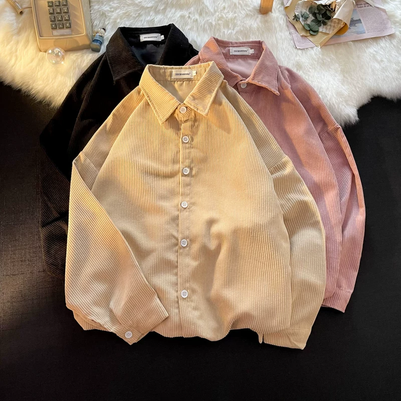 Áo sơ mi dài tay đa năng phong cách Hồng Kông dành cho nam mùa thu đông, áo sơ mi nhung kẻ retro thời thượng, áo khoác rộng rãi phong cách sinh viên.