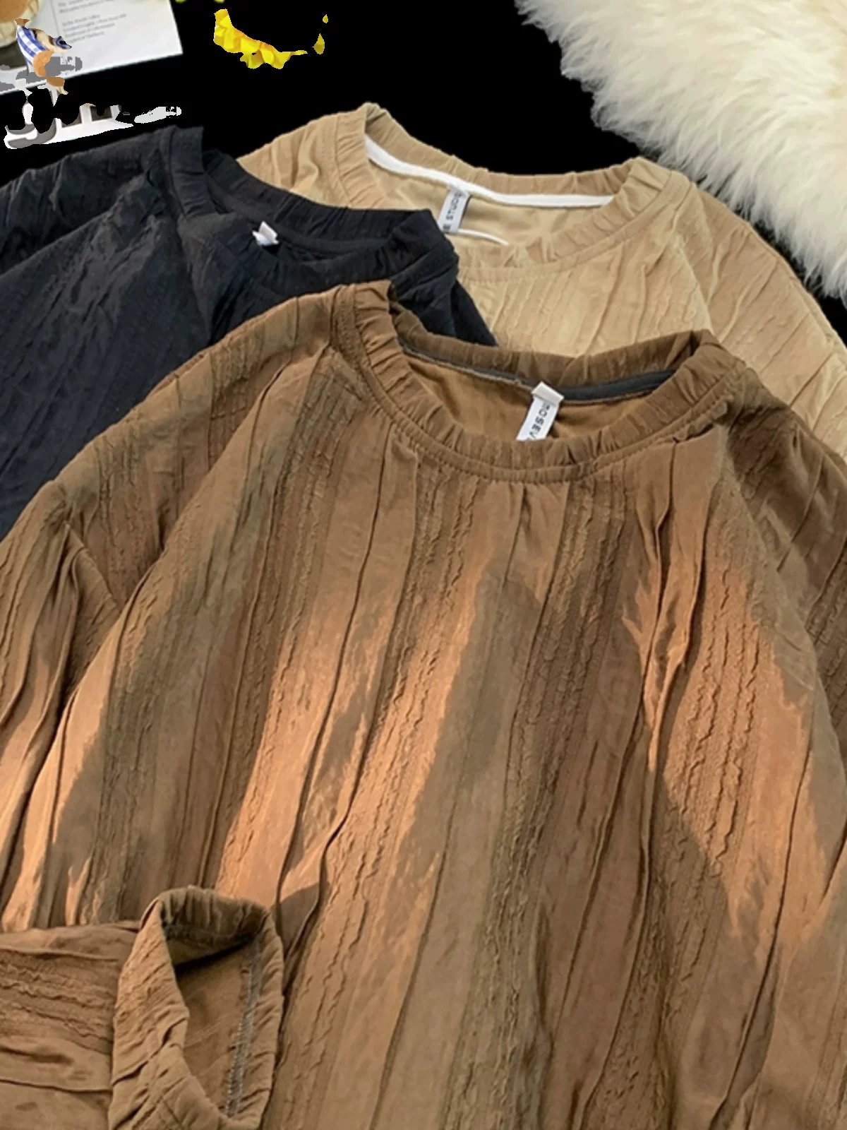 Áo thun nam tay dài thiết kế xếp ly, áo thun cơ bản thời trang xuân thu, kiểu dáng rộng rãi thoải mái phong cách Hàn Quốc