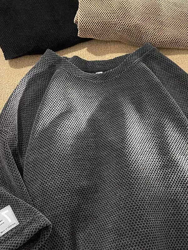 Áo thun tay ngắn kiểu waffle Mỹ dành cho nam, áo thun mùa hè rộng rãi chất liệu dày dặn tay lửng, áo thun cặp đôi thời trang đa năng.