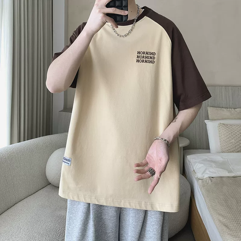 Áo thun ngắn tay kiểu raglan phong cách retro của Mỹ dành cho nam, áo thun nửa tay dáng rộng hợp thời trang mùa hè, áo thun đa năng dành cho cặp đôi sinh viên.