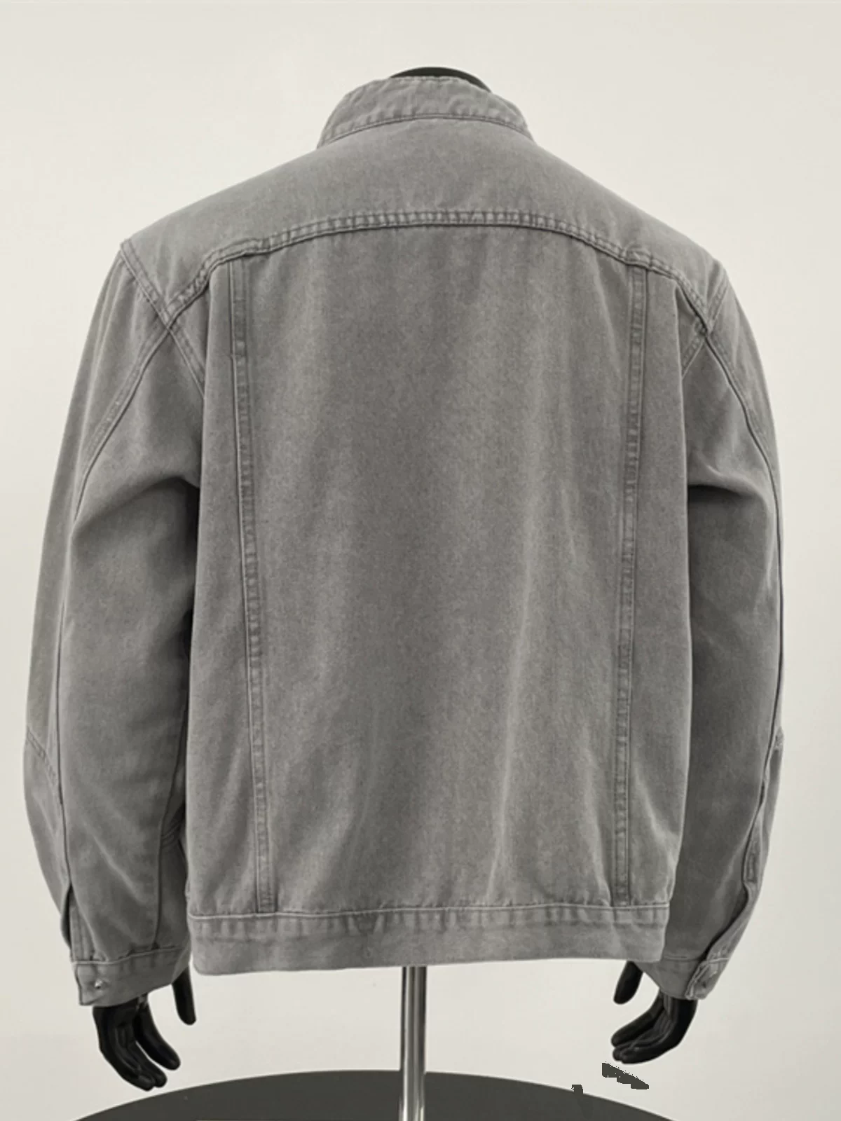 Áo khoác denim cổ đứng có khóa kéo dành cho nam, phong cách xuân thu, kiểu dáng thời thượng, phong cách đường phố, dáng rộng, áo khoác ngắn chất liệu washed.