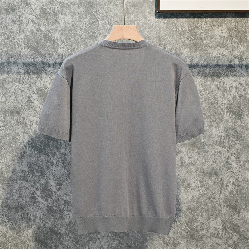 Áo cardigan dệt kim ngắn tay bằng vải lụa băng dành cho nam, áo cardigan đơn giản phong cách Nhật Bản, áo khoác nửa tay mỏng kiểu Hàn Quốc thời thượng mùa hè.
