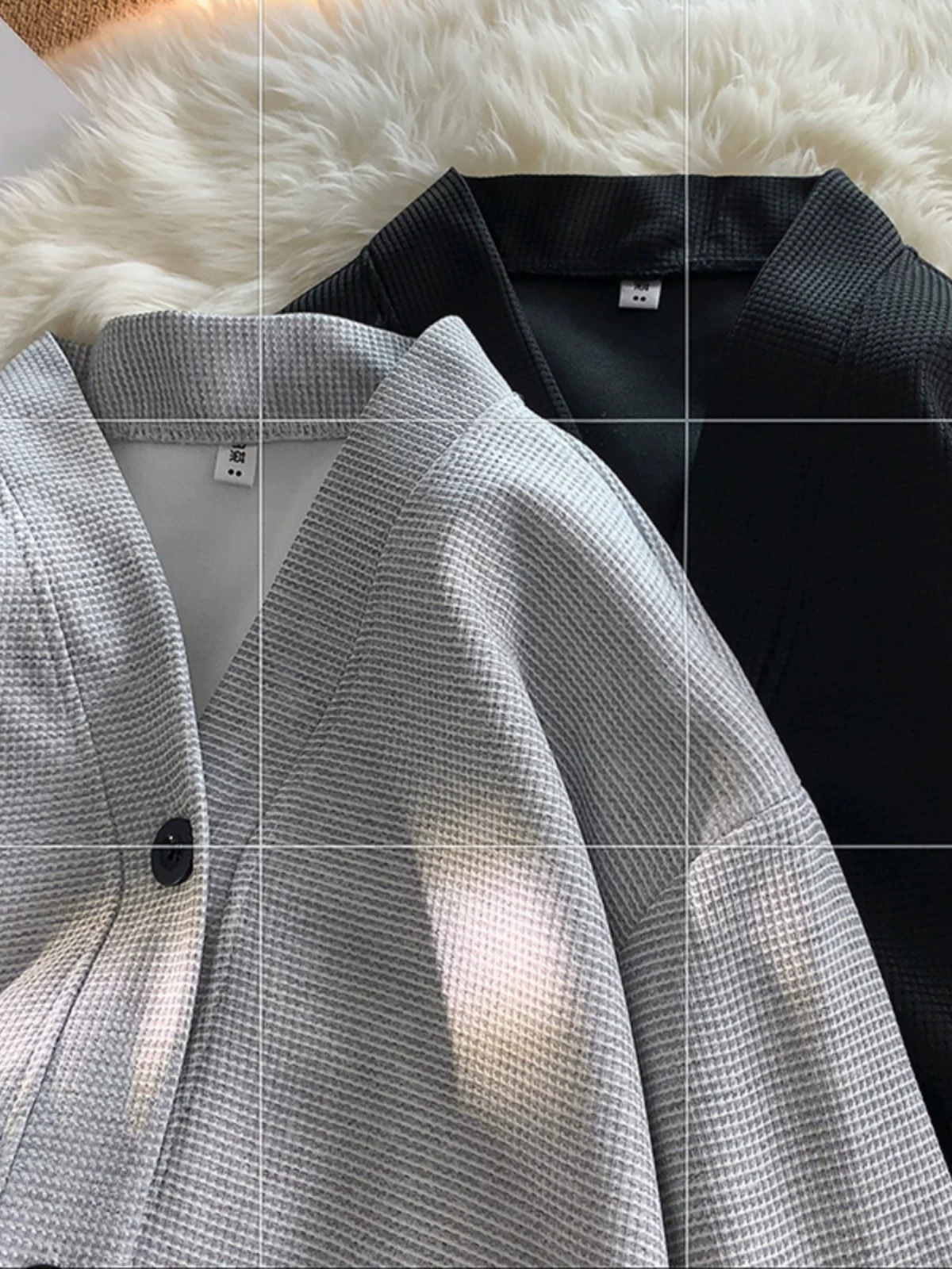 Áo khoác cardigan dệt kim waffle dành cho nam, áo khoác đa năng phong cách thời trang xuân thu, áo khoác học sinh chất liệu dày dặn, kiểu dáng rộng rãi, mát mẻ.