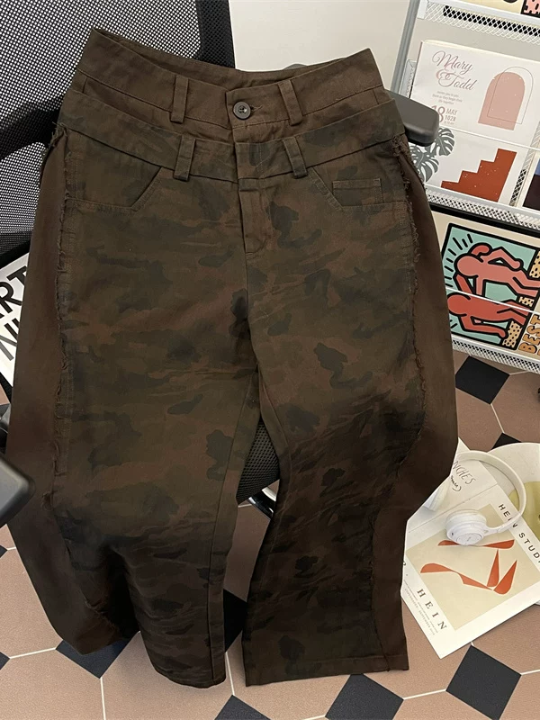 Quần jean nam cạp đôi họa tiết rằn ri, quần ống rộng dáng suông thời trang, quần dài phong cách workwear Mỹ cổ điển, thiết kế rách cá tính.