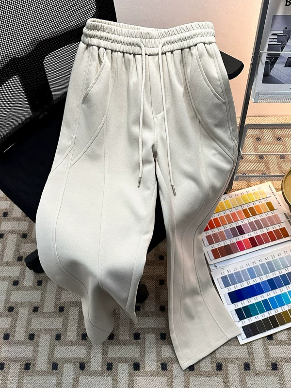 Quần thể thao nam kiểu Mỹ dáng cong, chất liệu dày dặn, thích hợp cho mùa xuân thu, quần đôi cleanfit, quần dài xu hướng thời trang, dáng rộng, chất liệu mềm mại.