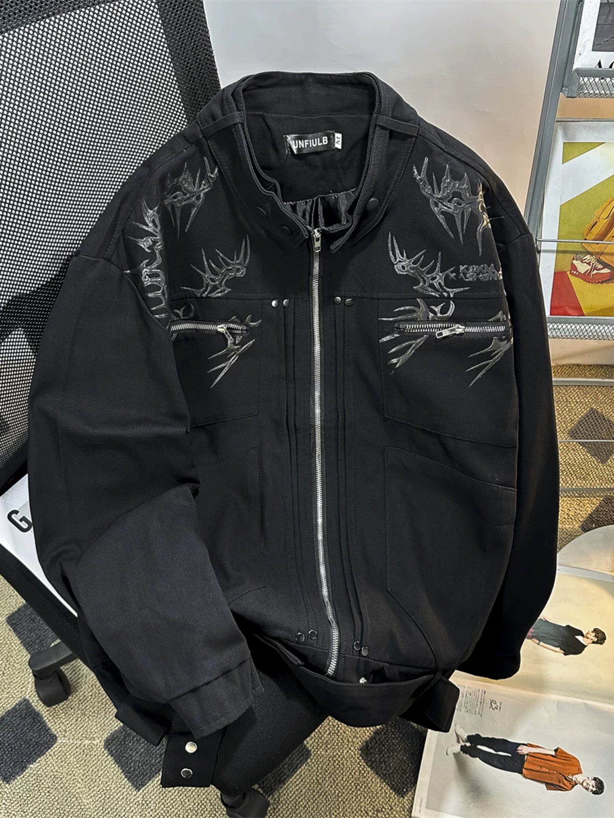 Áo khoác bomber thêu kiểu Mỹ dành cho nam, áo khoác ngoài thương hiệu thời trang xuân thu, kiểu dáng rộng rãi, cổ đứng, phong cách công sở.