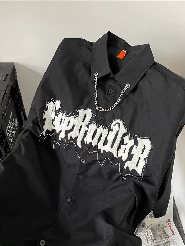 Áo sơ mi ngắn tay thêu họa tiết dành cho nam, thiết kế cao cấp, áo sơ mi cặp đôi dáng rộng phong cách Mỹ BF mùa hè hợp thời trang.