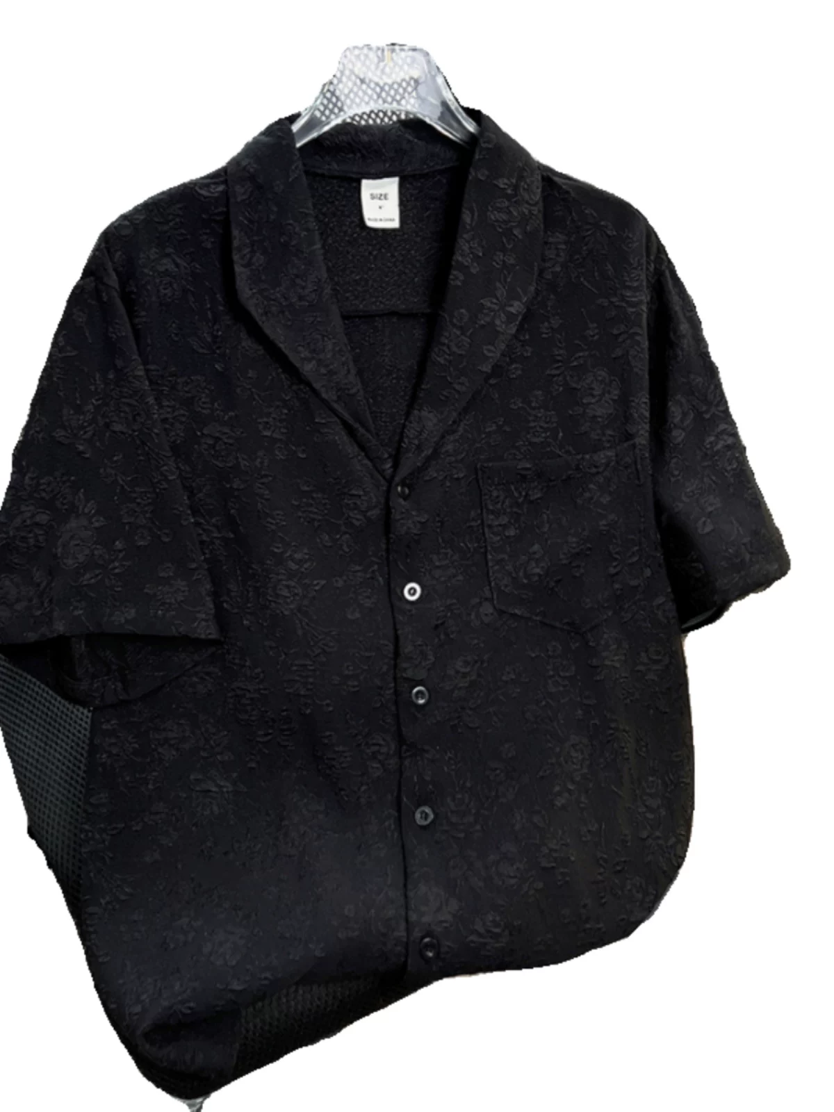 Áo sơ mi jacquard thông thường dành cho nam và nữ, tay ngắn, thiết kế độc đáo, dáng rộng, hợp thời trang mùa hè, áo khoác nửa tay sành điệu.