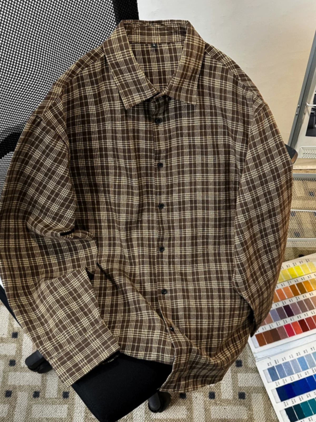 Áo sơ mi kẻ sọc cổ điển phong cách Mỹ cổ điển dành cho nam dài tay dáng rộng mùa thu đông áo sơ mi thương hiệu hợp thời trang đa năng áo khoác thường ngày