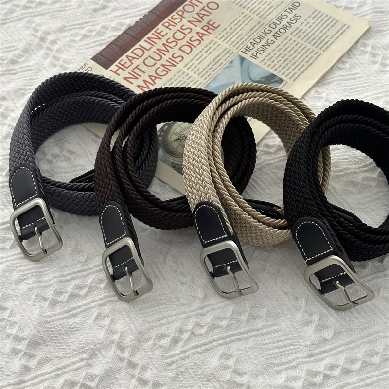 Thắt lưng phong cách Nhật Bản tối giản cổ điển, unisex, thắt lưng da dệt không lỗ, hợp thời trang trên Instagram, dây dài, thắt lưng khóa cài đa năng, phong cách thường ngày.