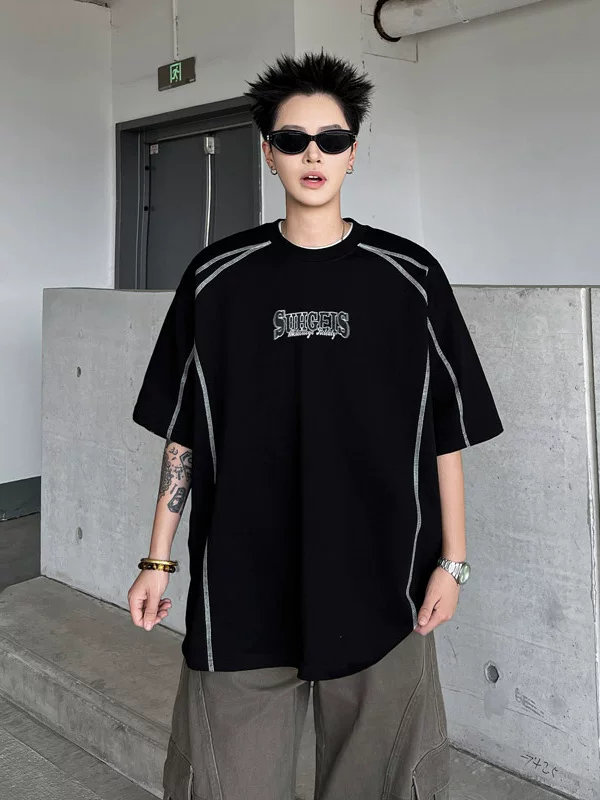 Áo thun nam tay ngắn phong cách retro Mỹ, thiết kế mùa hè in chữ, áo thun mát mẻ và đa năng.