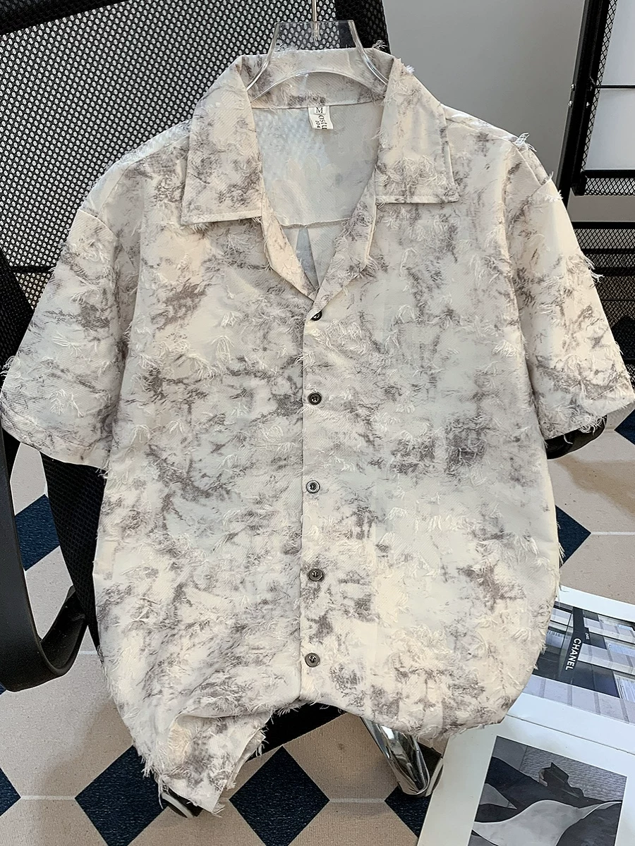 Áo sơ mi ngắn tay kiểu Mỹ nhuộm màu tie-dye dành cho nam, áo sơ mi dáng rộng thương hiệu thời thượng mùa hè với thiết kế sành điệu, áo nửa tay mát mẻ.