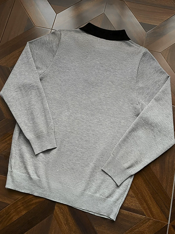 Áo len cổ polo phối màu mùa đông dành cho nam, kiểu dáng Mỹ thời thượng, áo len dệt kim tay dài phong cách cổ điển.