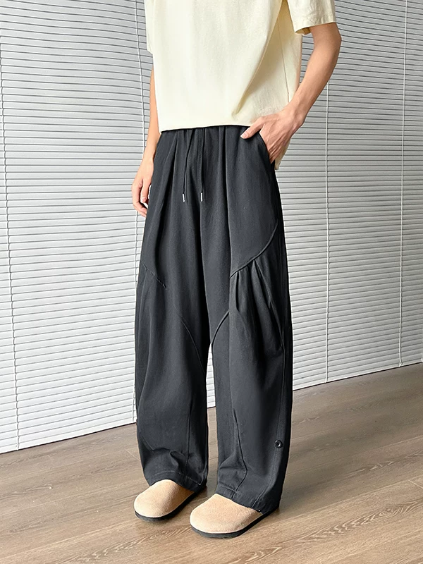 Quần nam thiết kế dáng độc đáo, quần công sở kiểu Mỹ thời thượng mùa xuân thu, quần dài ống rộng dáng cong thoải mái.