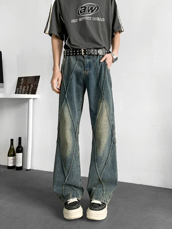 Quần jeans ống loe nam kiểu dáng phá cách mùa hè, quần ống rộng thẳng phong cách Mỹ.