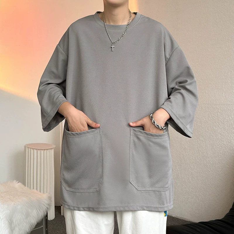 Áo thun nam mùa hè dáng rộng phong cách Mỹ, có túi lớn, thương hiệu thời thượng, áo ngắn tay.